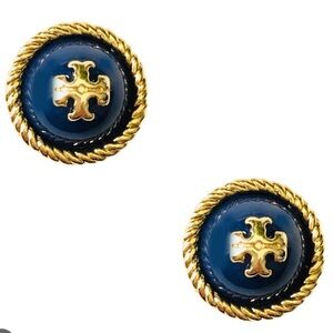 Tory Burch Rope Gold and Blue Stud Earrings